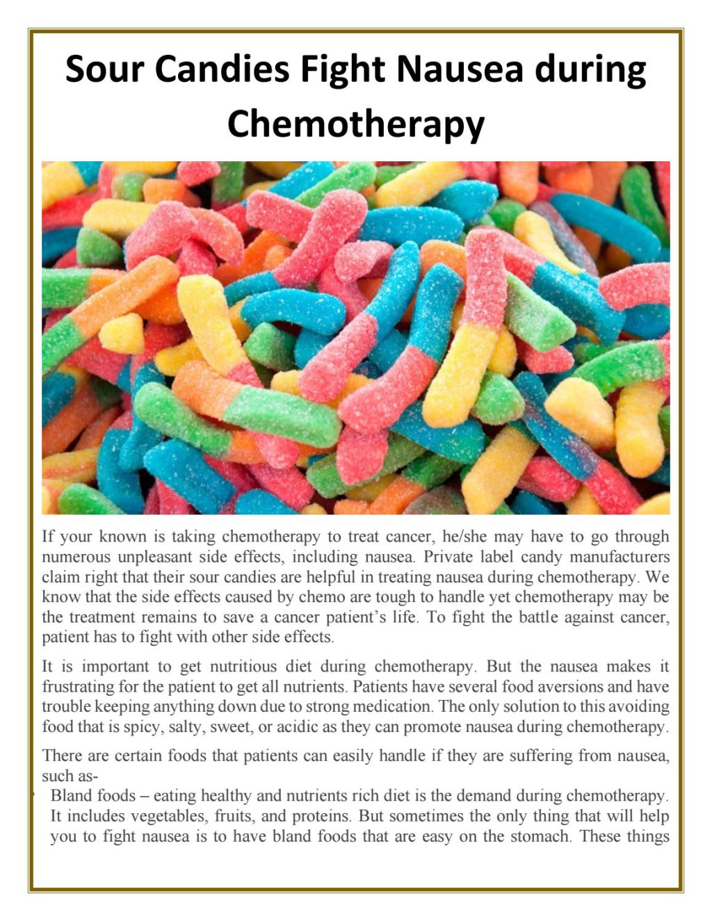 Picture of: Sour candies fight nausea during chemotherapy by Swan’ Sweets – Issuu